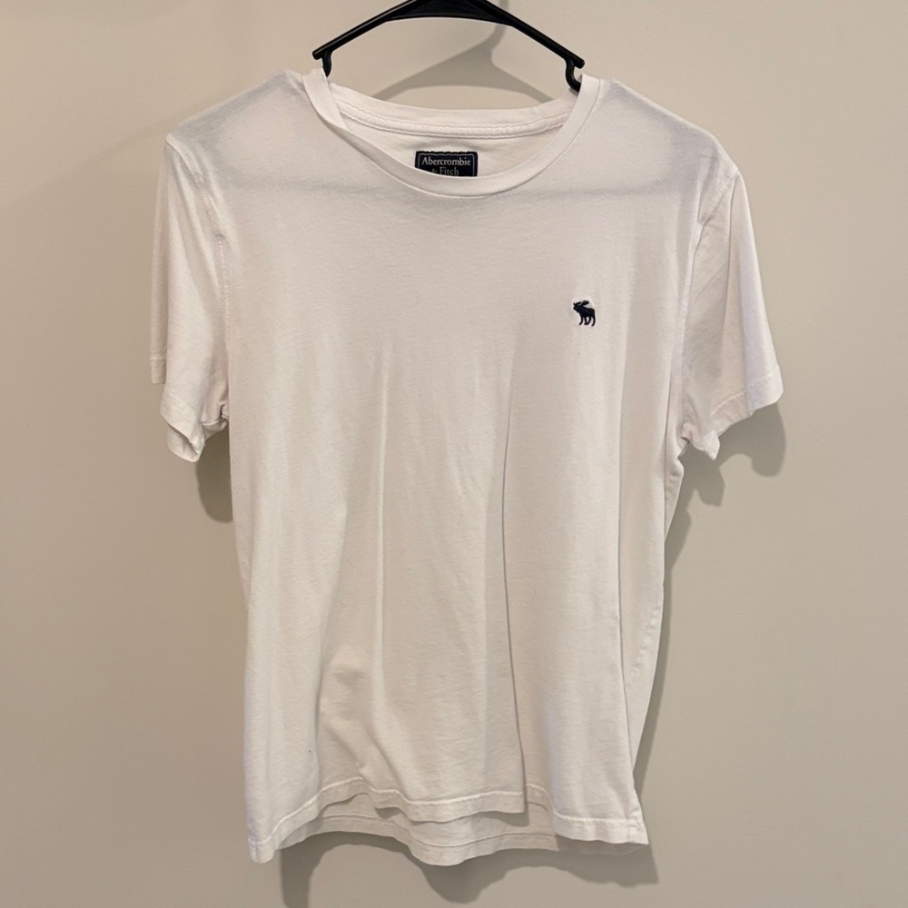 Abercrombie & Fitch White Short Sleeve Crew Tee with Navy Logo